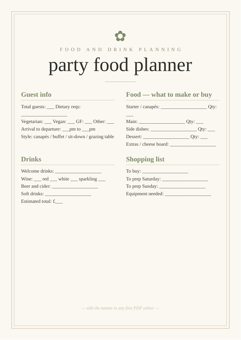 Party food planner