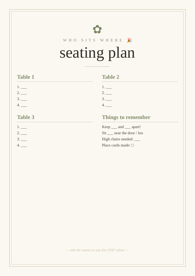 Party seating plan