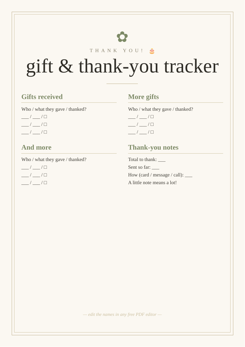 Gift & thank-you tracker