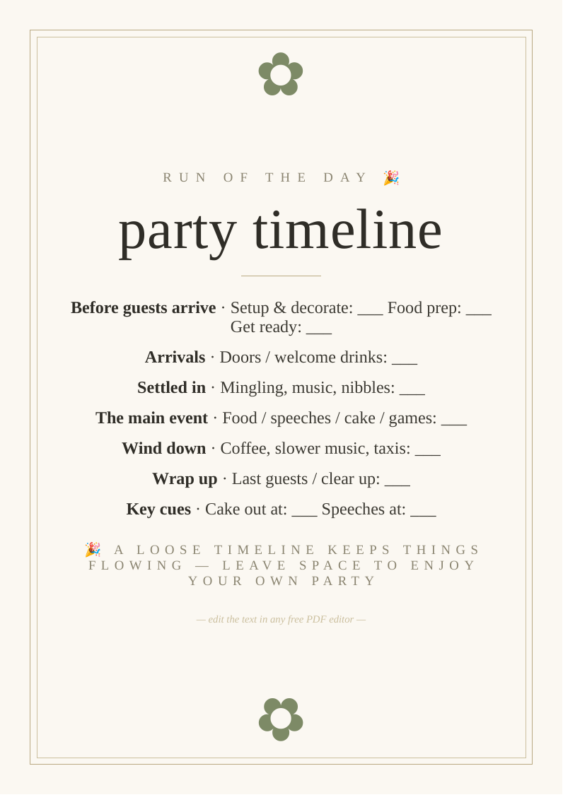 Party timeline planner