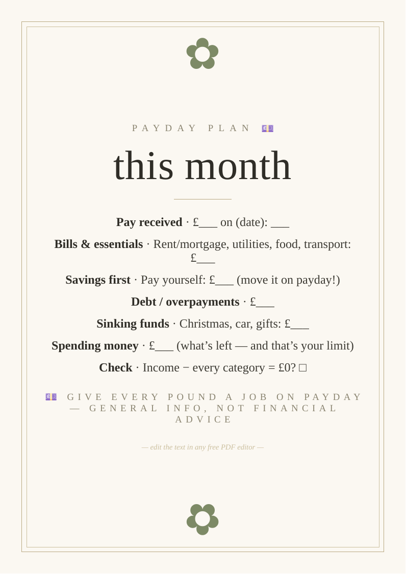 Payday budget planner