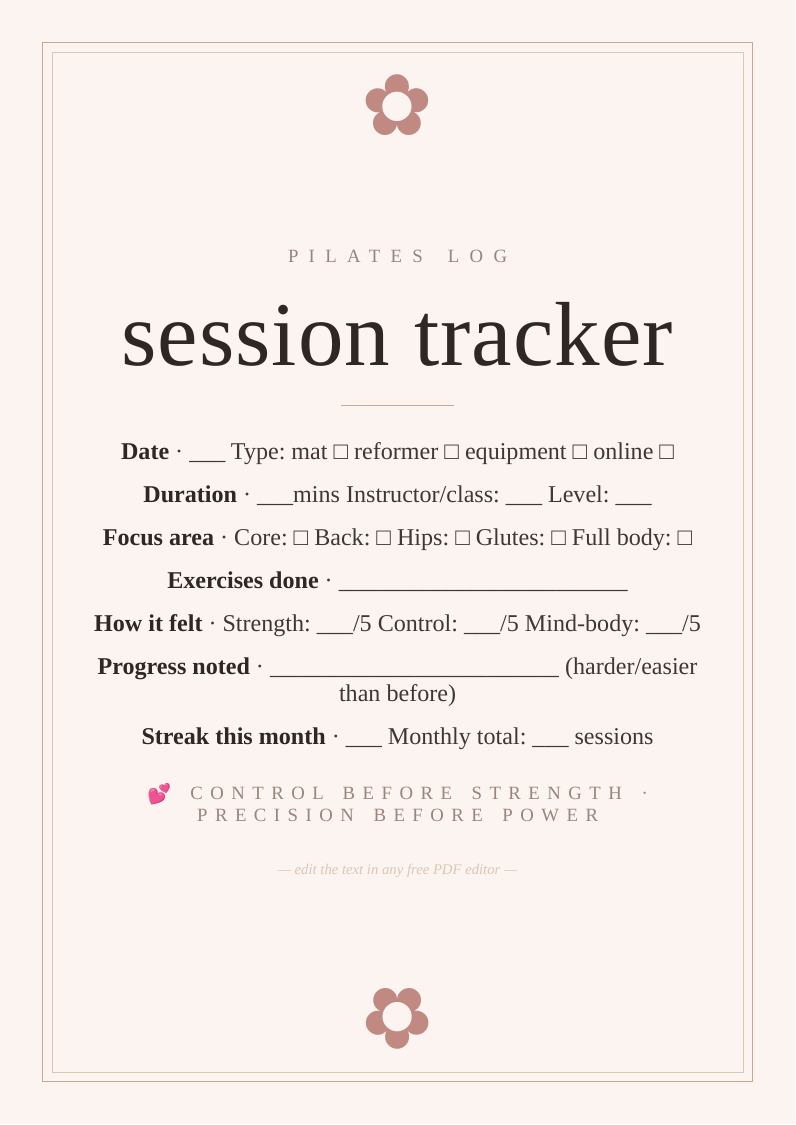 Pilates session tracker