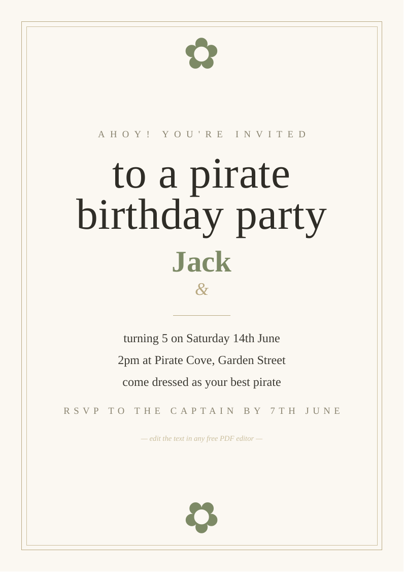 Pirate party invitation