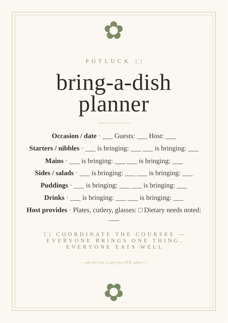 Potluck and bring-a-dish planner