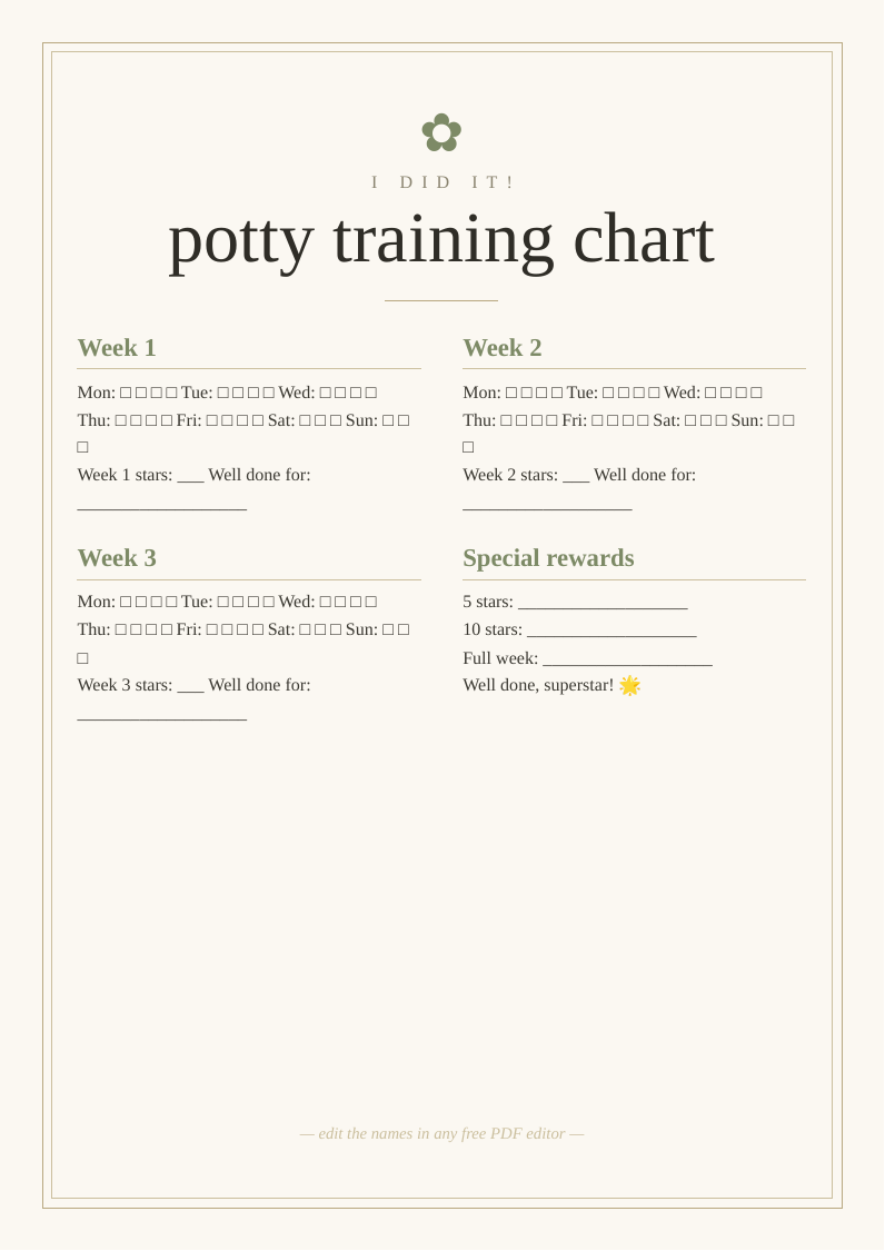 Potty training reward chart