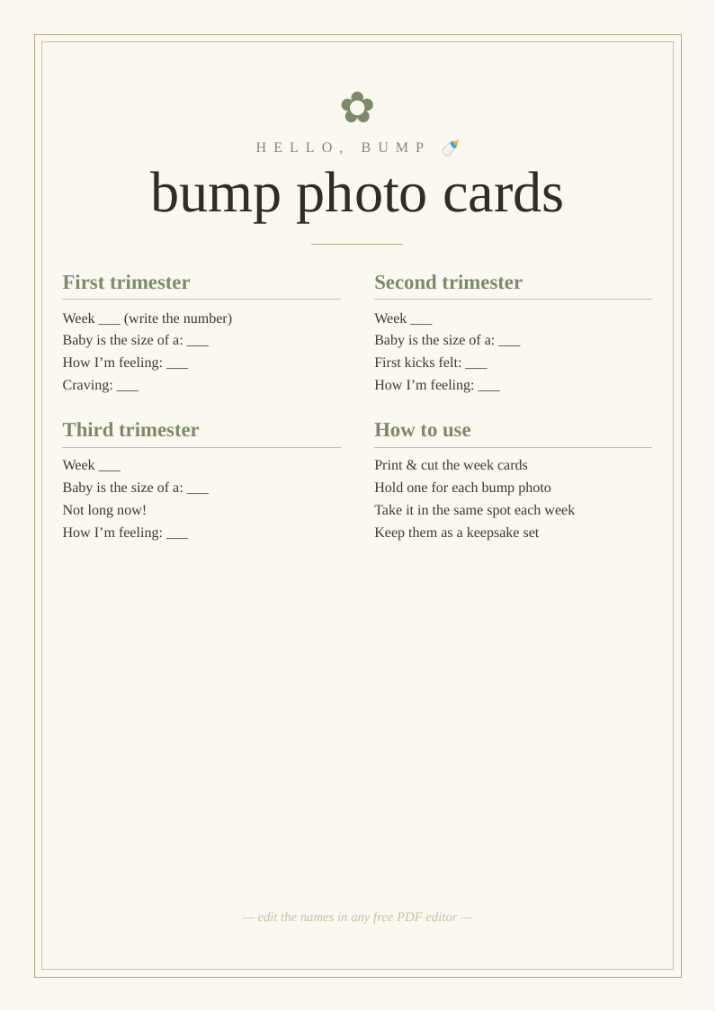 Bump photo week cards