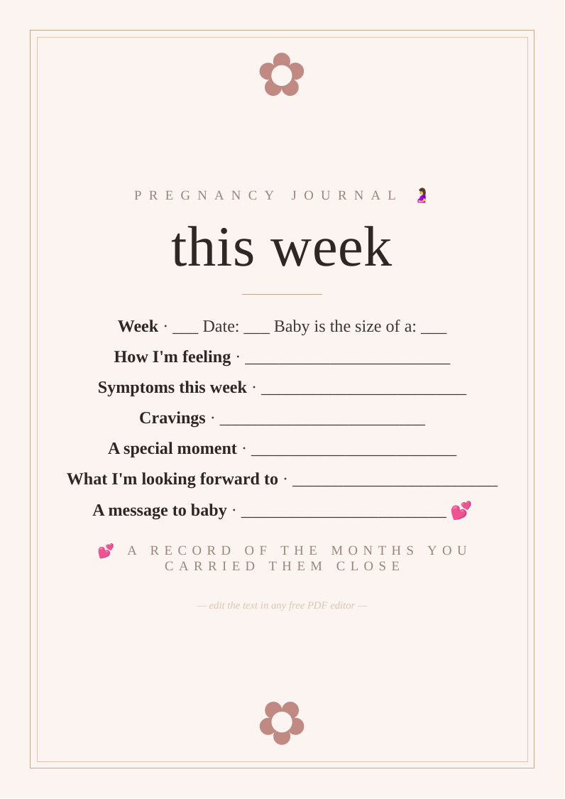 Weekly pregnancy journal page