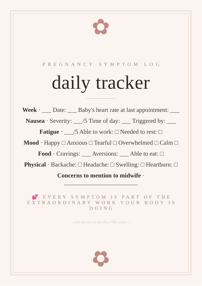 Pregnancy symptom daily log