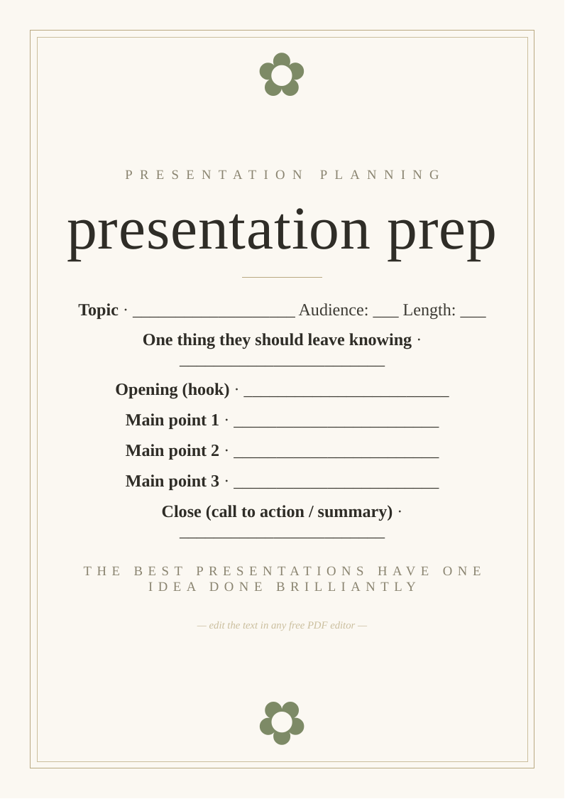 Presentation planning template