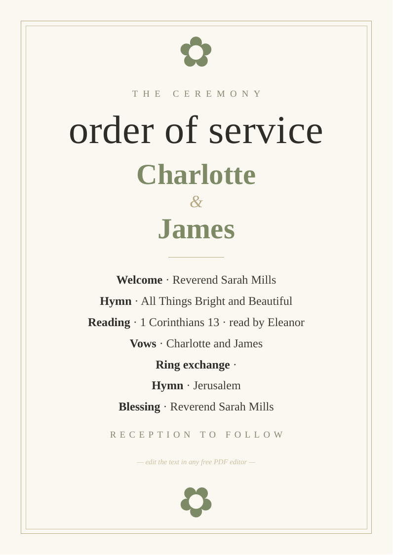 Ceremony programme