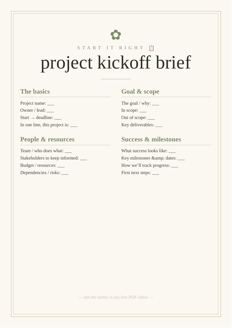 Project kickoff brief