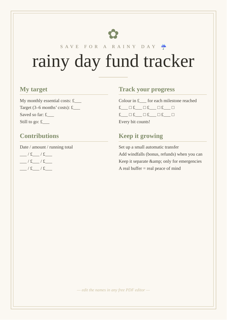Rainy day fund tracker