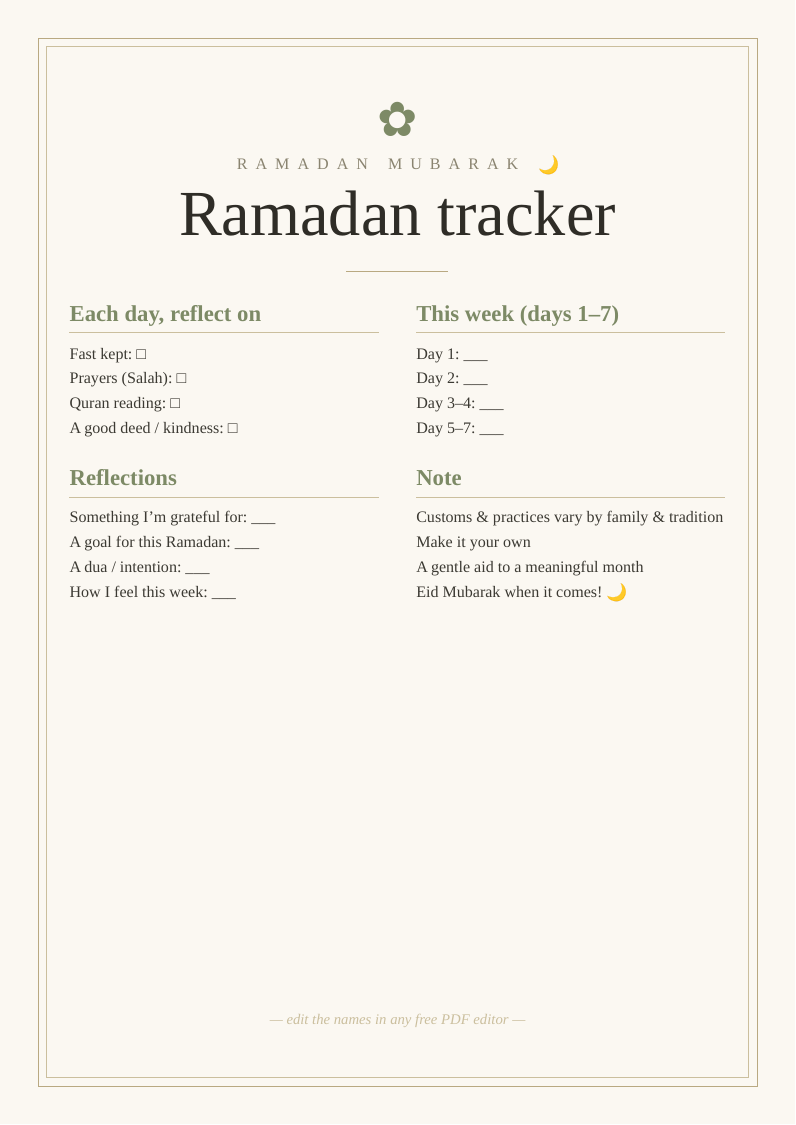 Ramadan daily tracker
