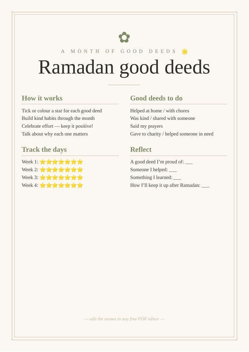 Ramadan good deeds chart