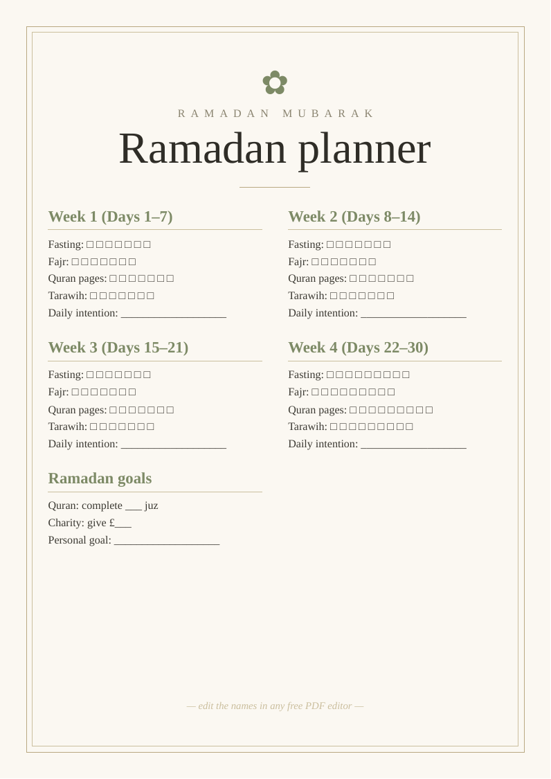 Ramadan planner