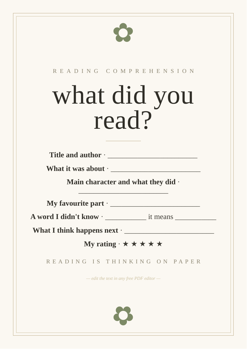 Reading comprehension sheet