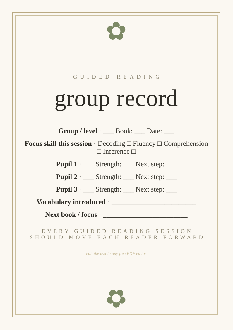 Guided reading group record