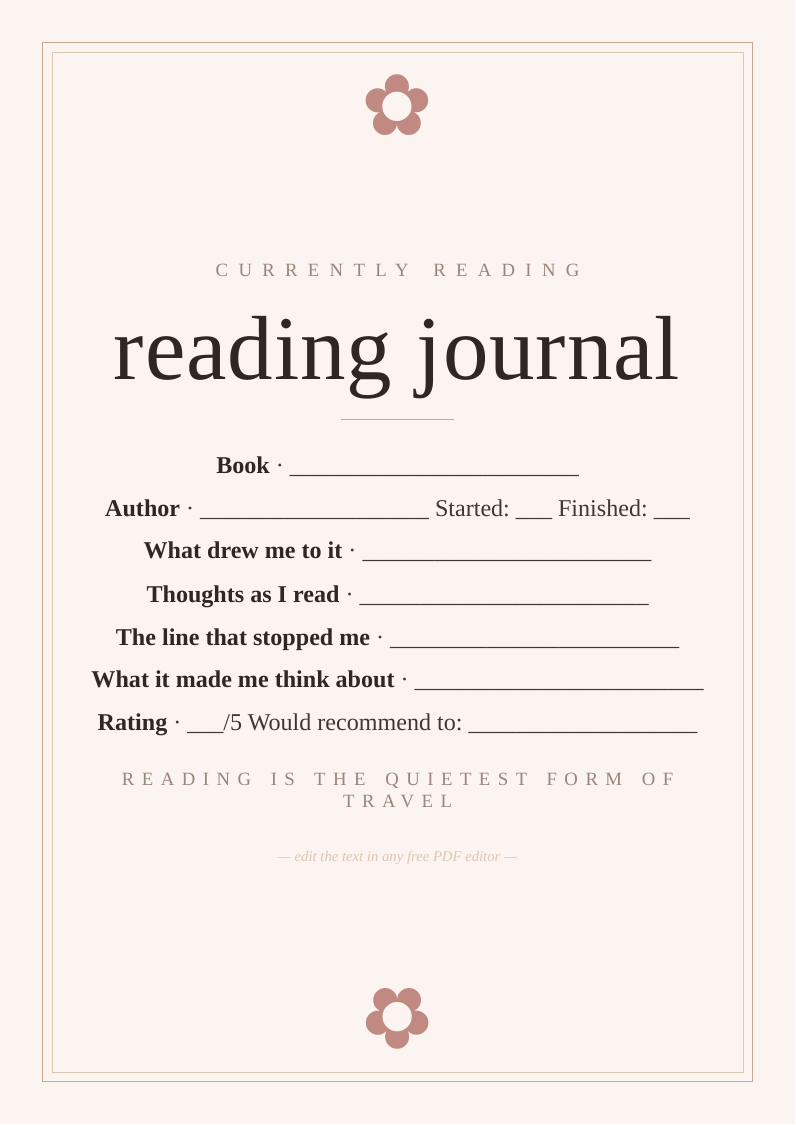 Reading journal and tracker
