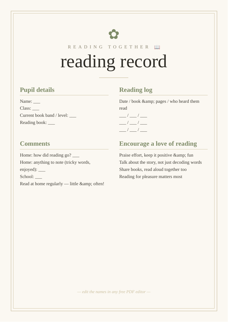 Home–school reading record