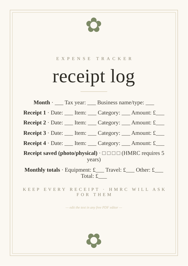 Monthly receipt and expense tracker