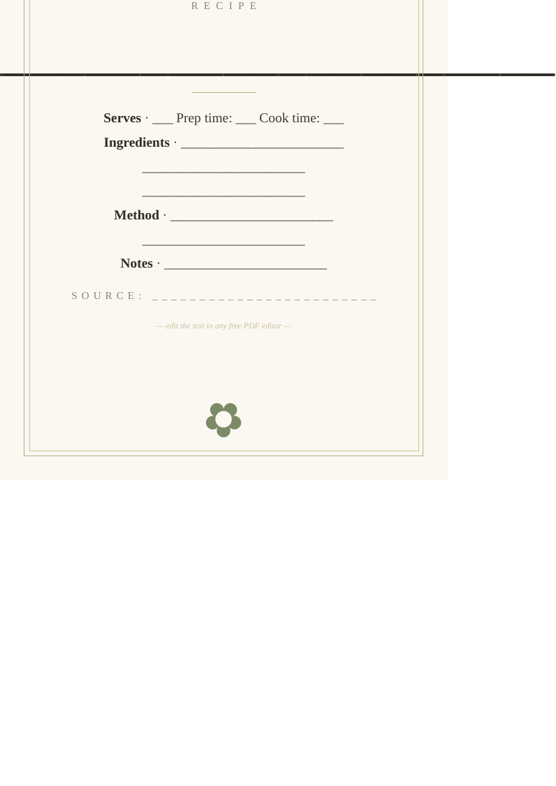 Blank recipe card