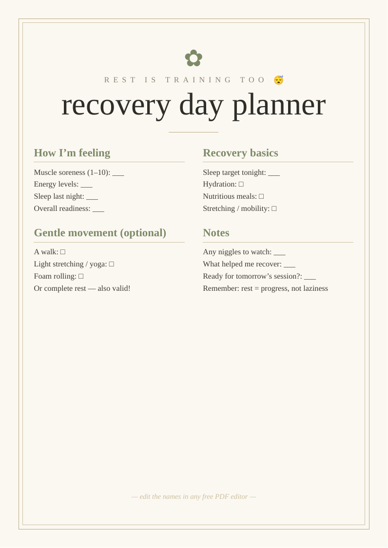 Recovery day planner