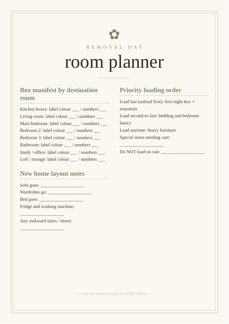 Removal day room planner