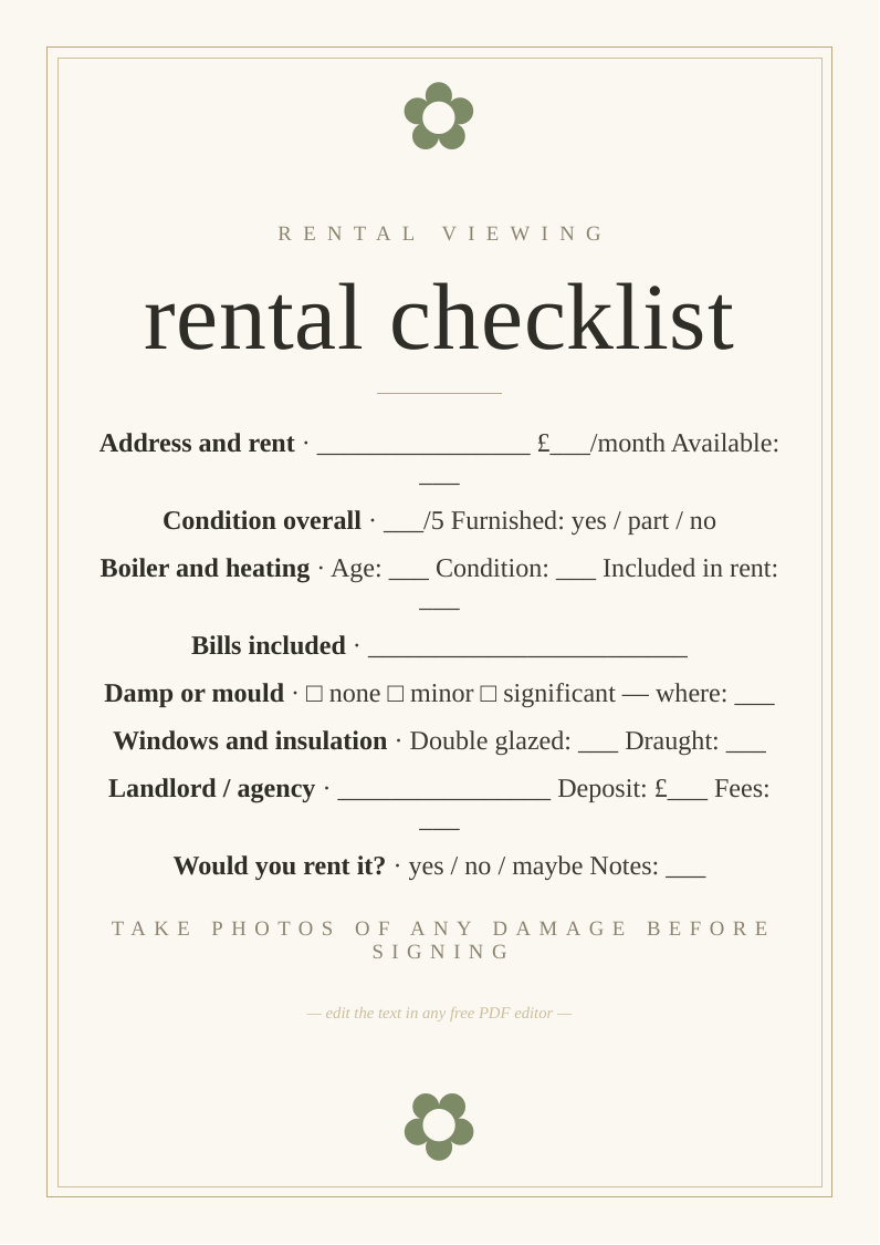 Rental viewing checklist printable
