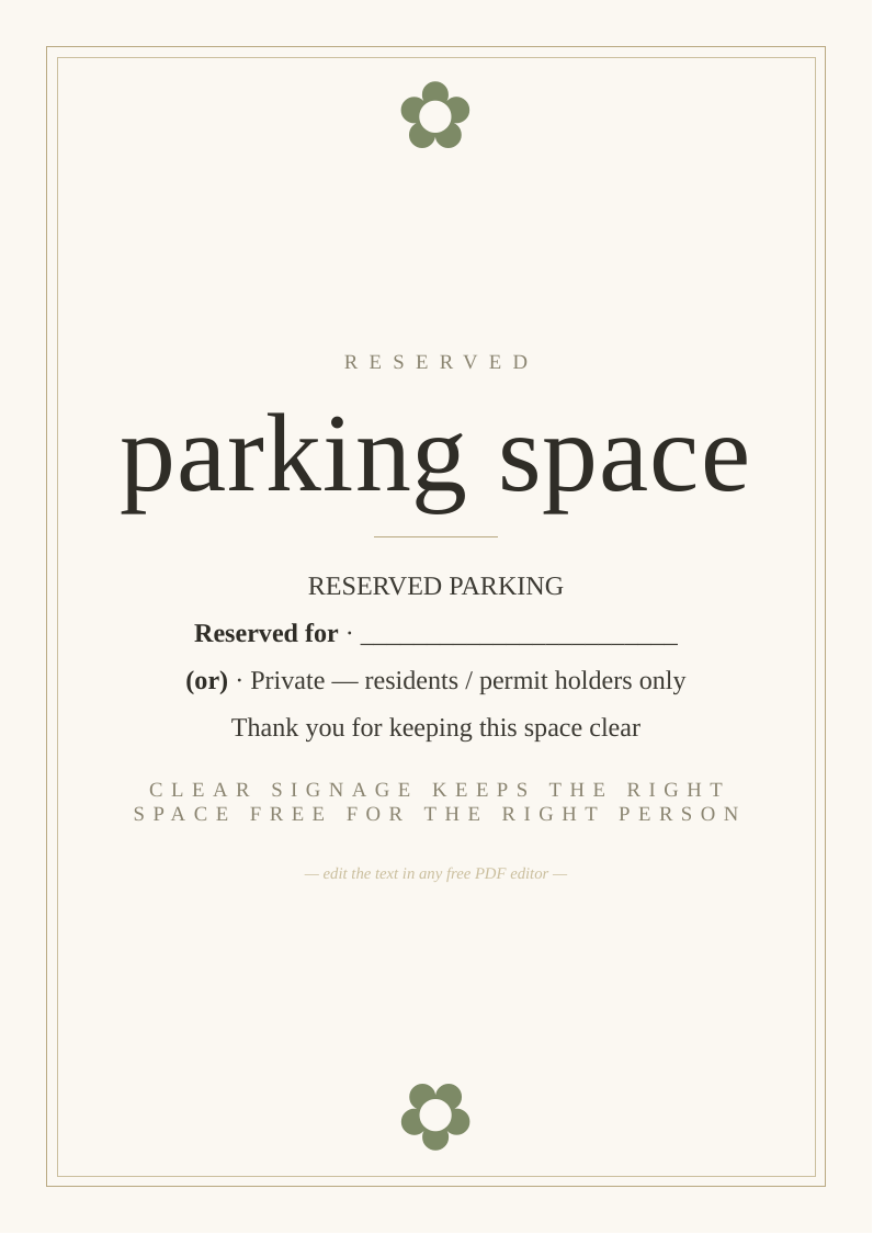 Reserved parking space sign