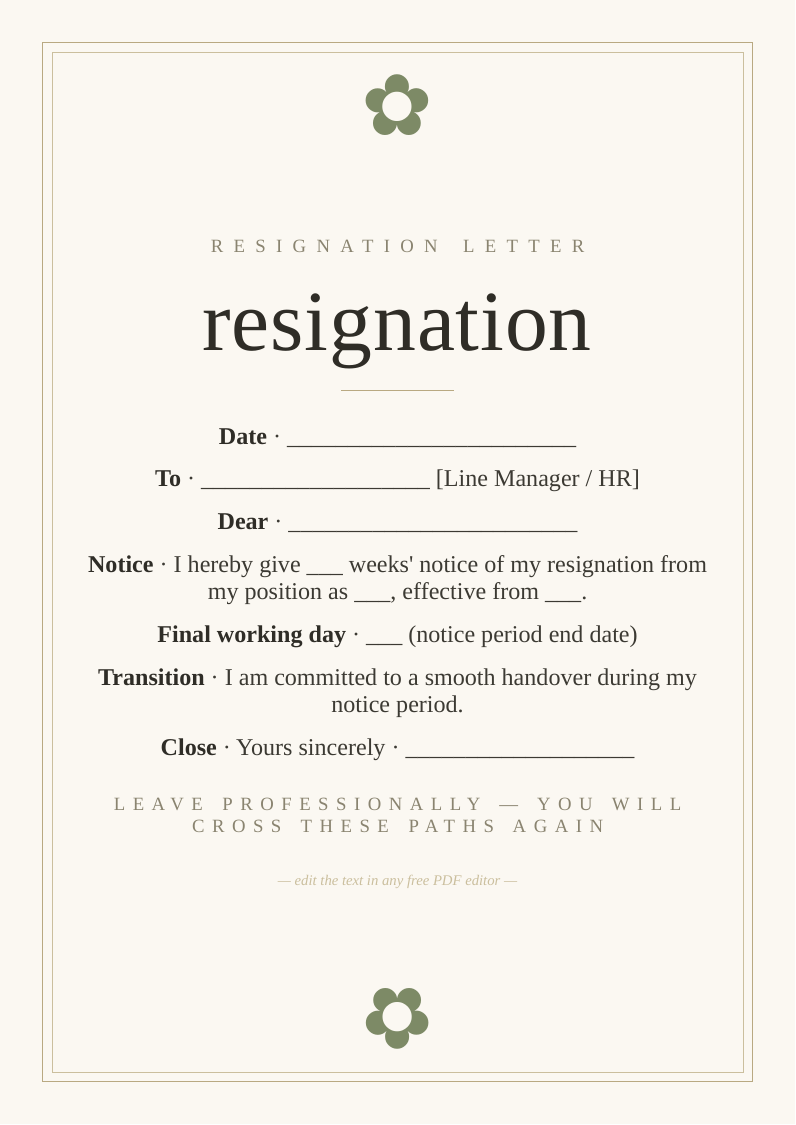 Resignation letter template
