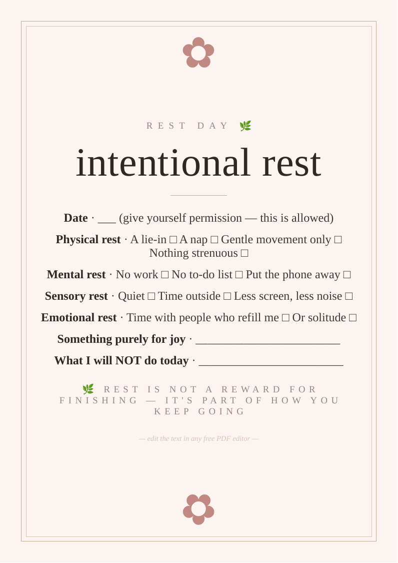 Intentional rest day planner