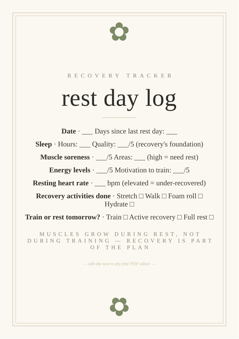 Recovery and rest day tracker