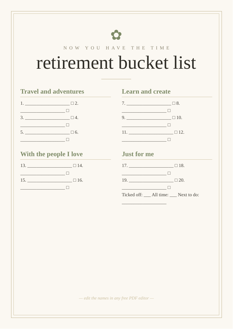 Retirement bucket list
