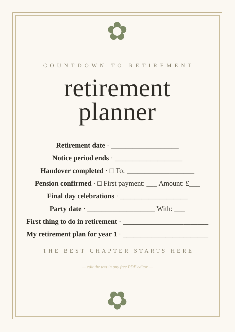 Retirement countdown planner