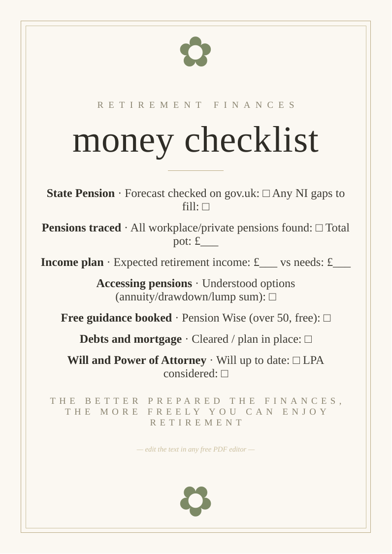 Pre-retirement finances checklist