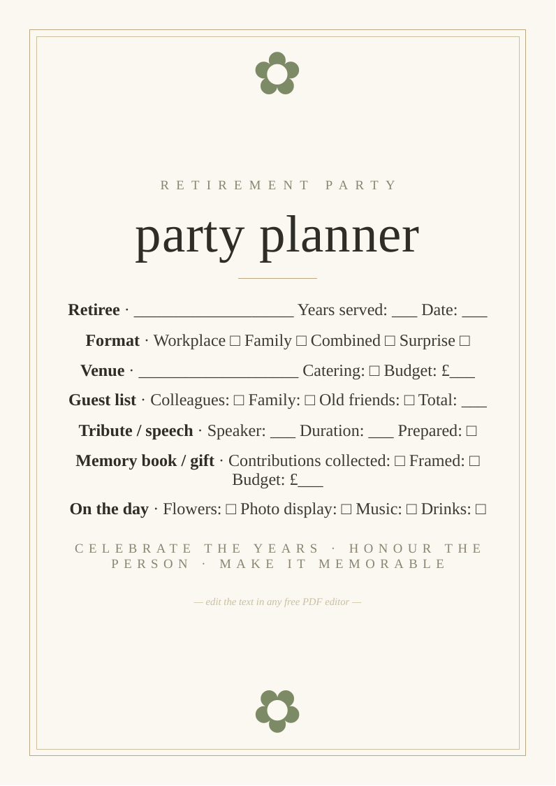 Retirement party planning checklist