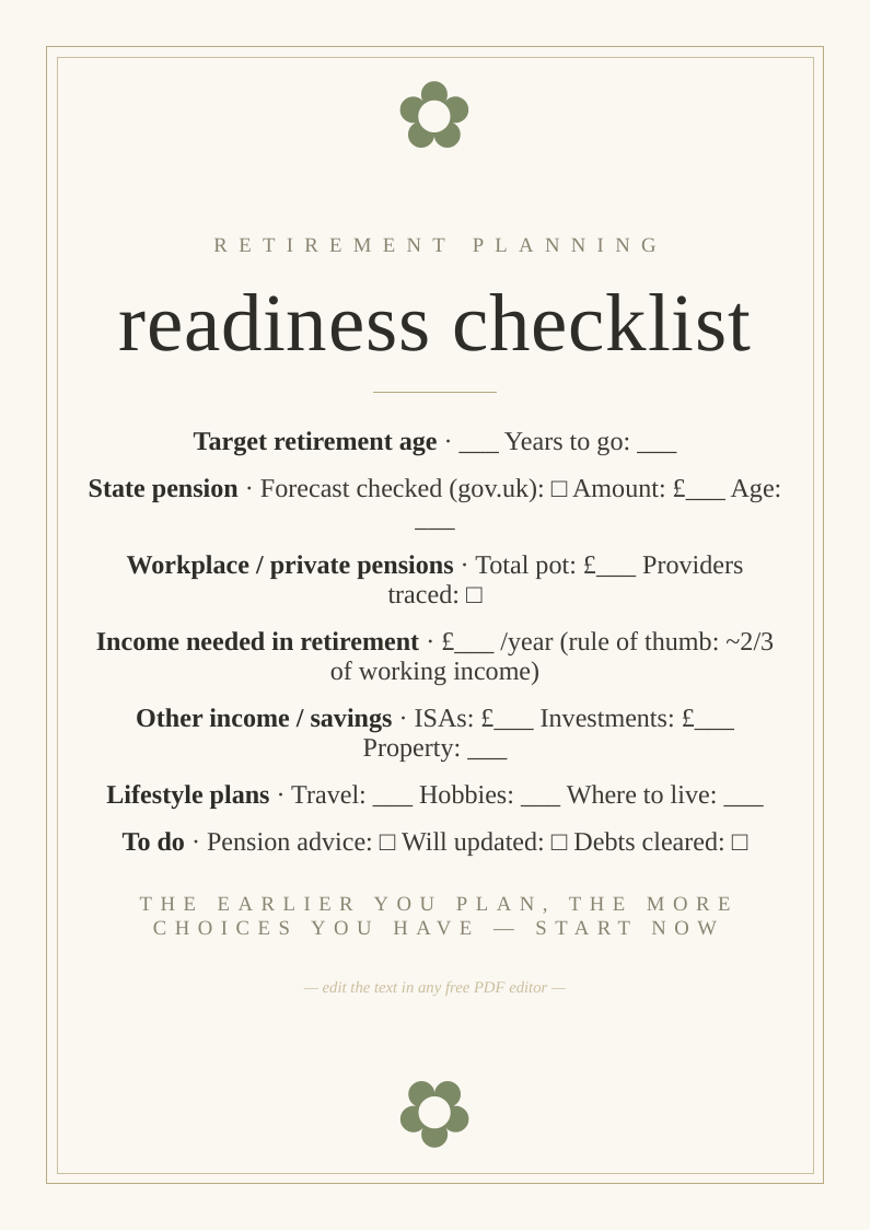 Retirement readiness planner