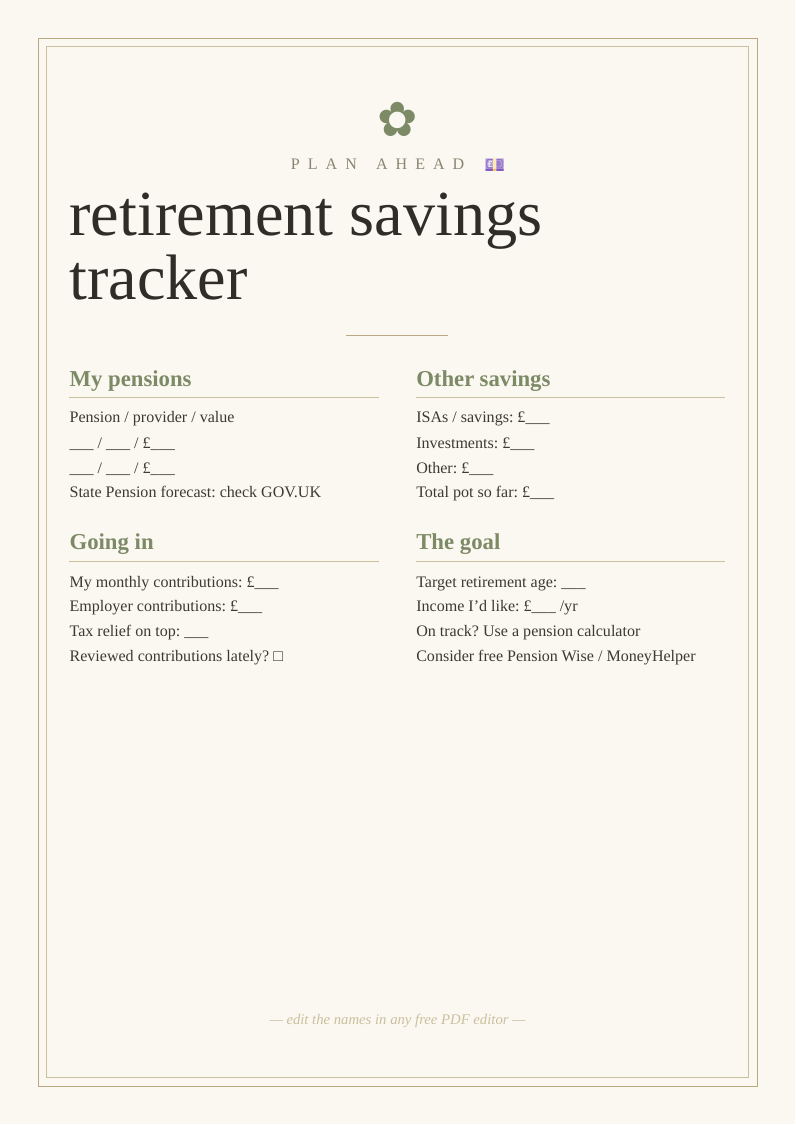Retirement savings tracker