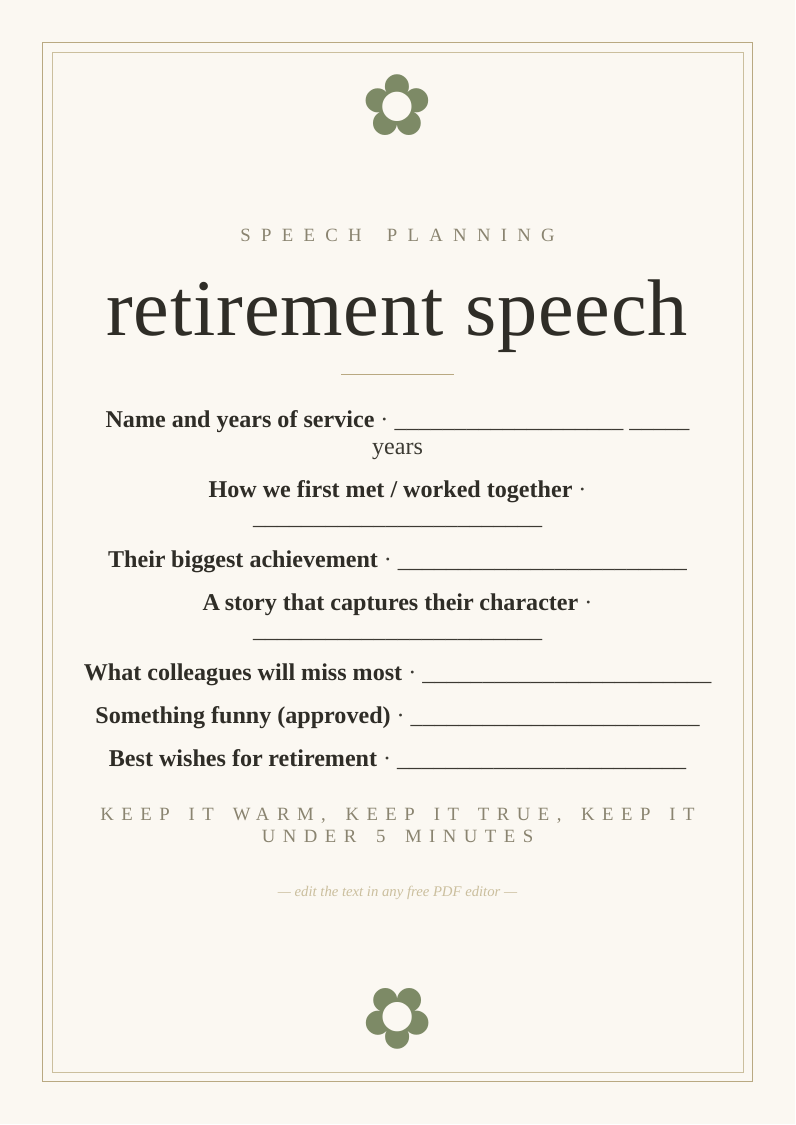 Retirement speech planning notes