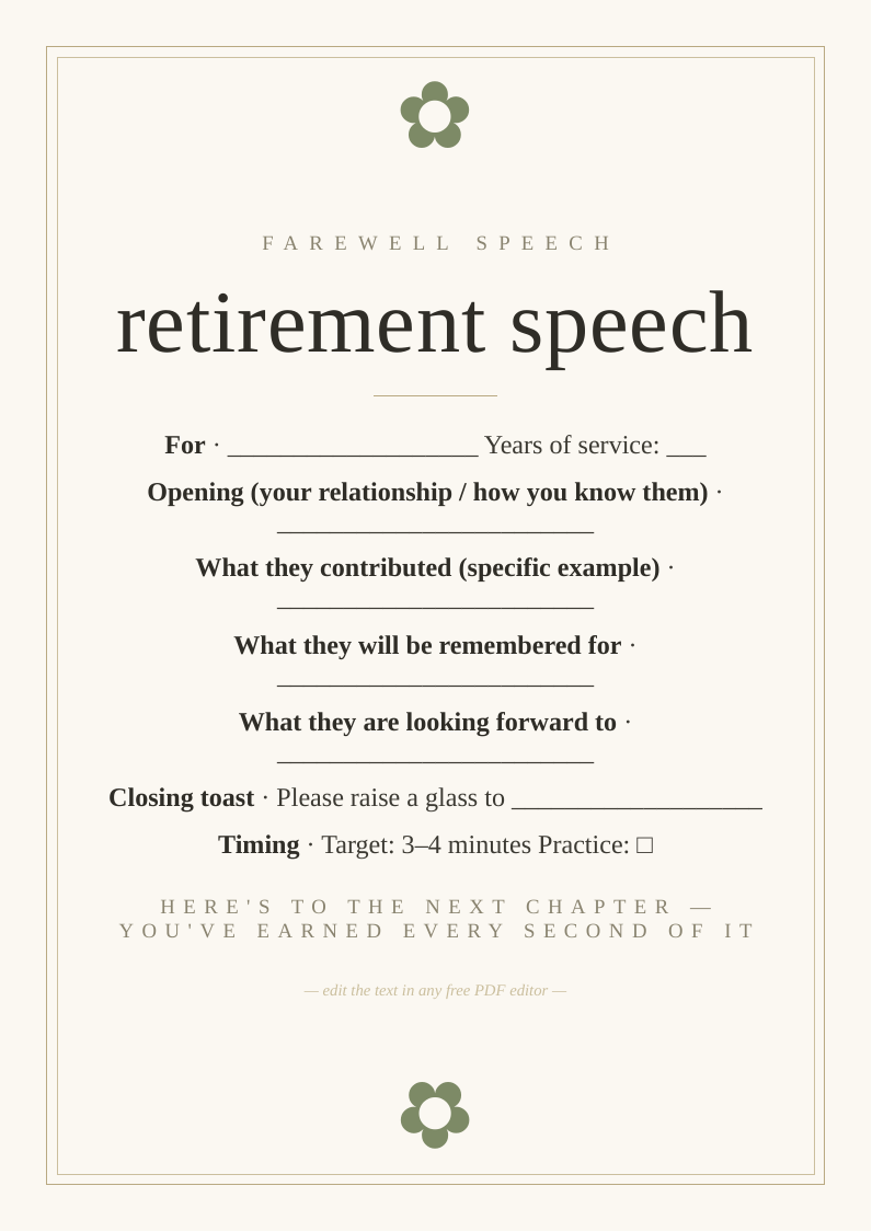 Retirement farewell speech notes