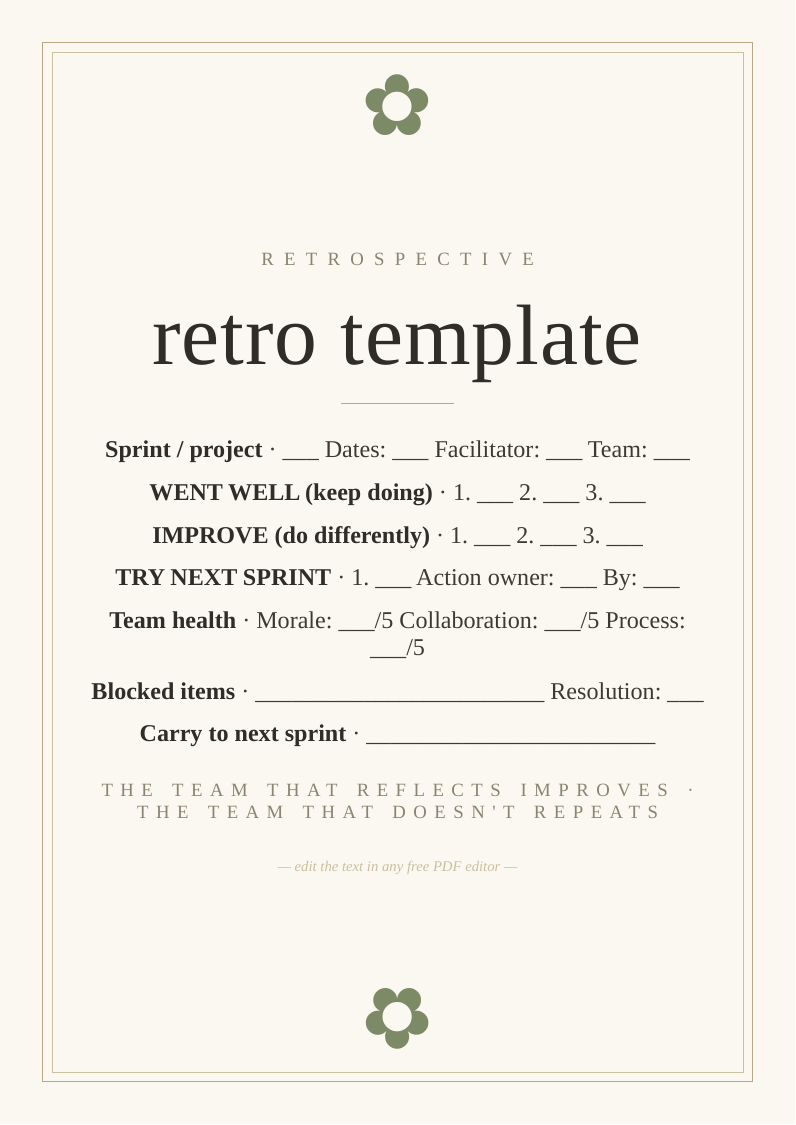 Sprint retrospective template