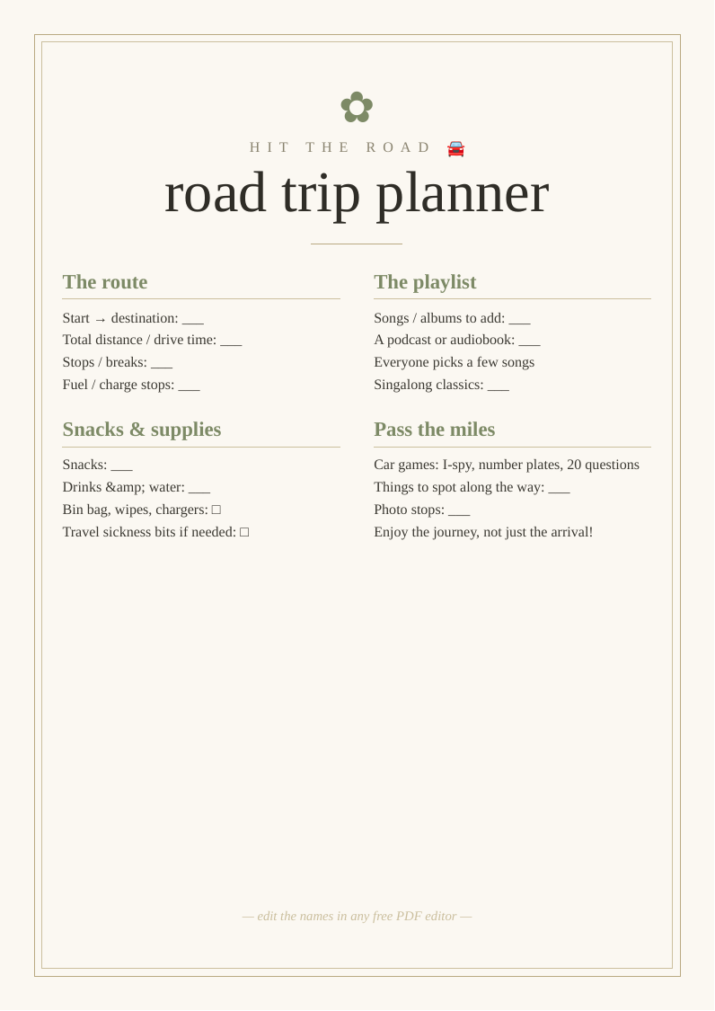 Road trip playlist & planner