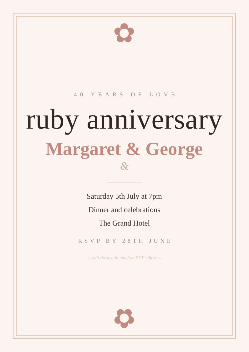 Ruby anniversary invitation