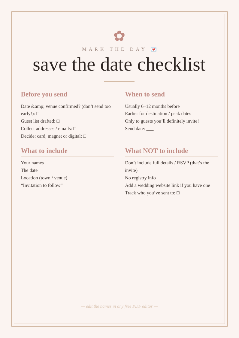 Save the date checklist