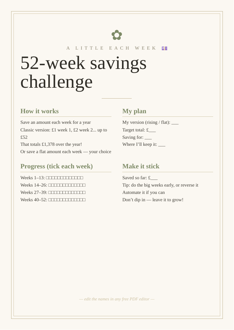 52-week savings challenge