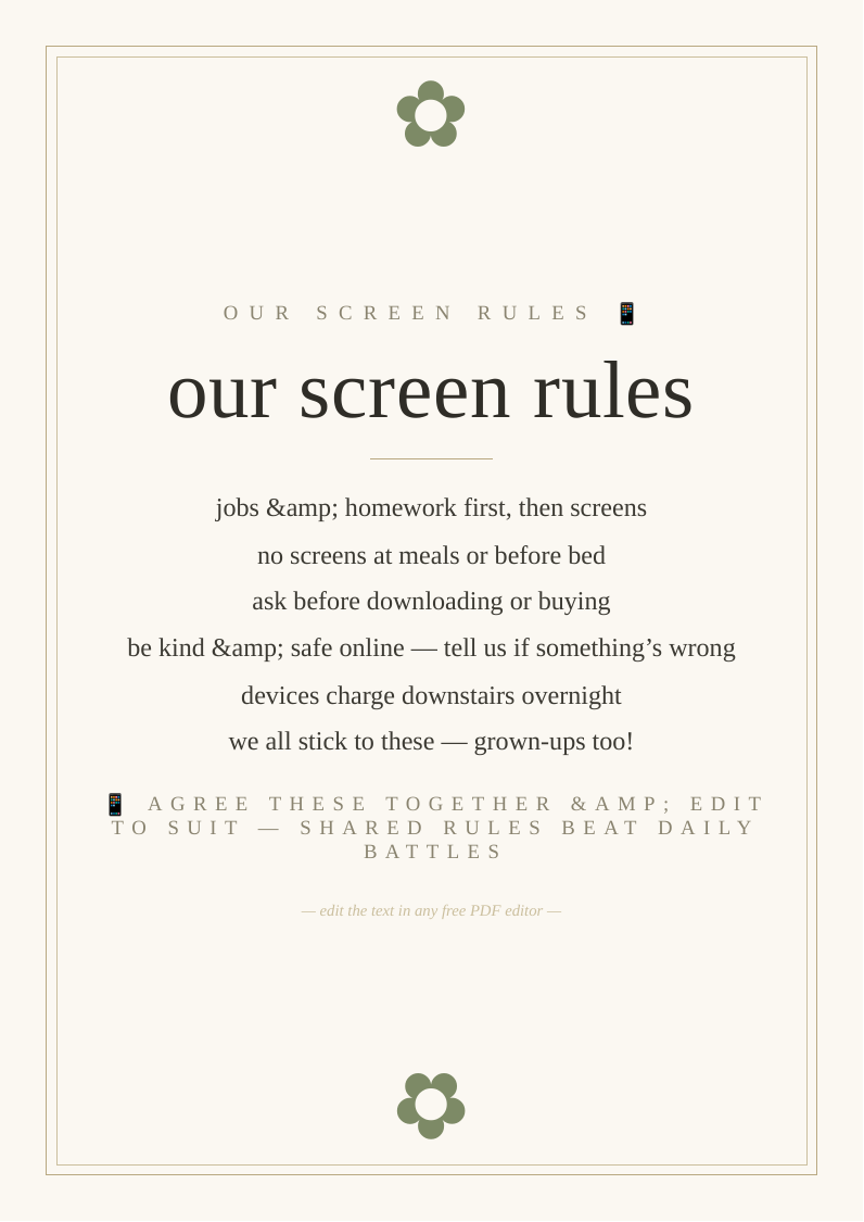 Screen time rules poster