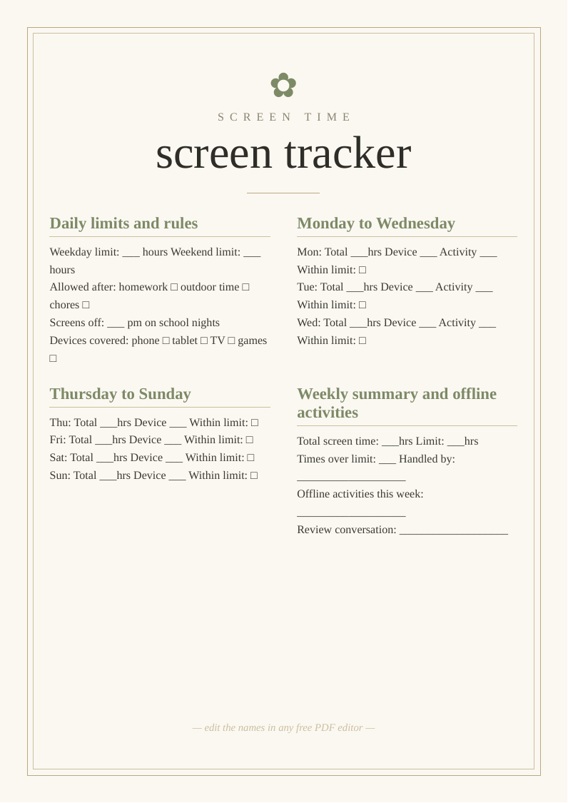 Kids screen time tracker