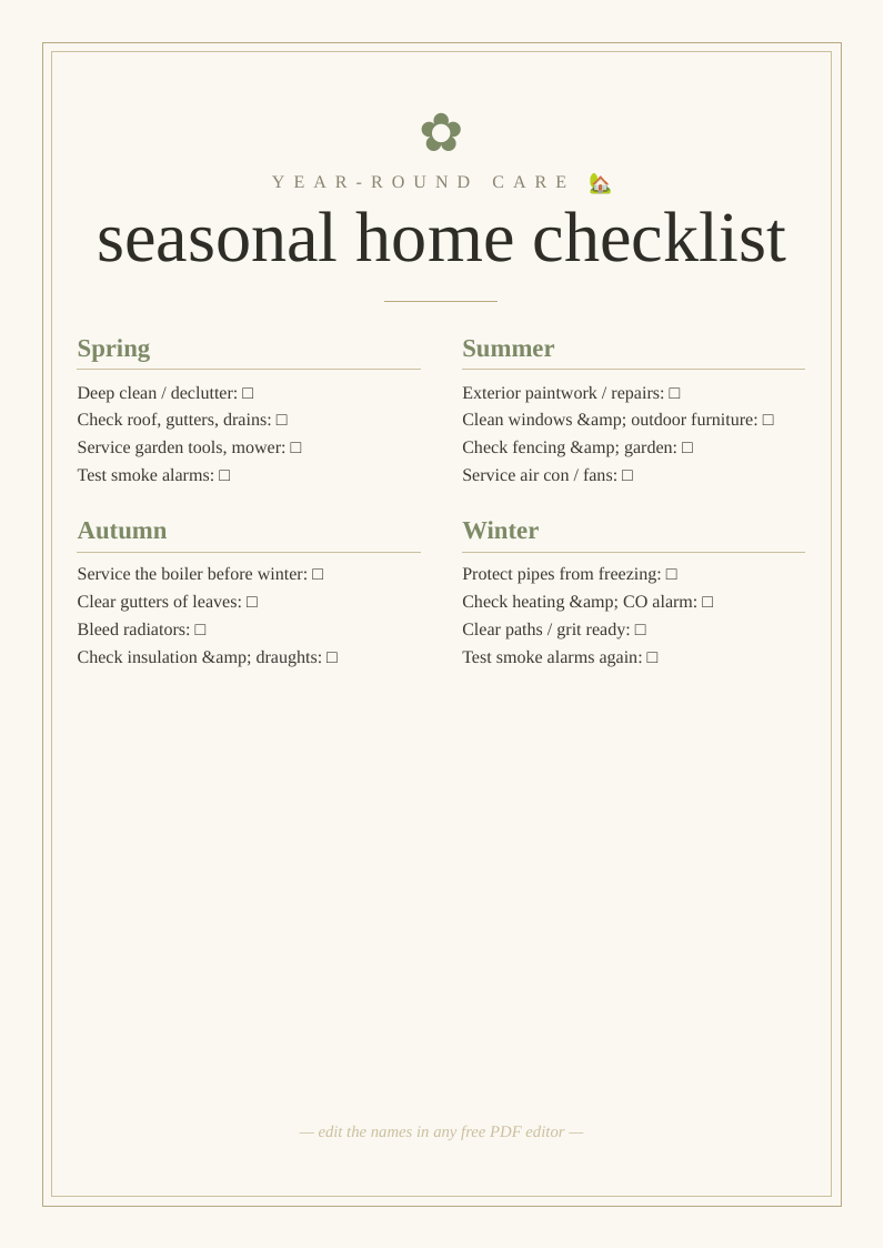 Seasonal home maintenance checklist