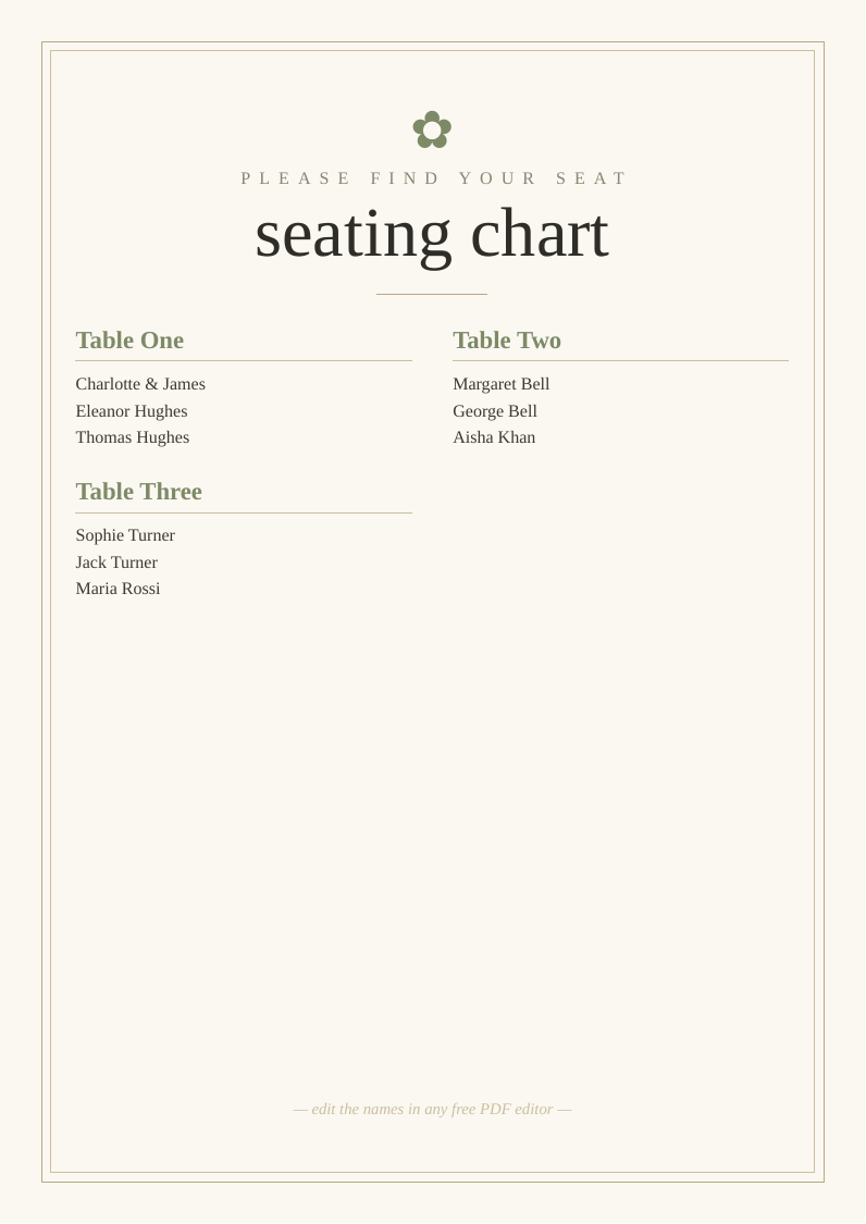 Seating chart free printable