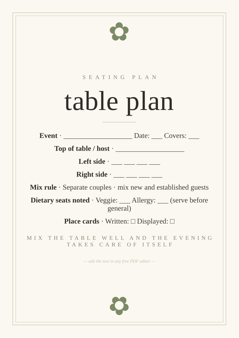 Dinner party seating plan